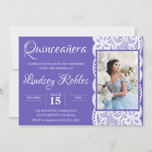 Elegant Purple Quinceanera Photo Invitations