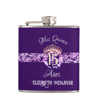 Elegant Purple Quinceañera Spanish Hip Flask