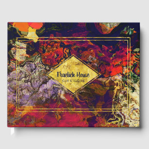 Elegant Purple Red Abstract with Faux Gold Accents Guest Book