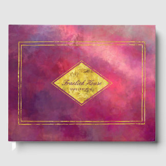 Elegant Purple Red Abstract with Faux Gold Accents Guest Book