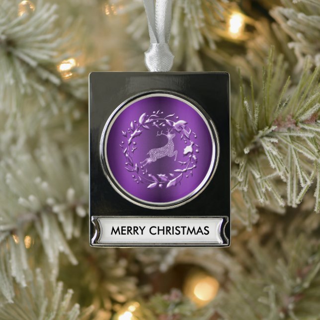 Elegant Purple Reindeer Christmas Silver Plated Banner Ornament (Tree)