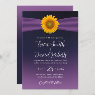 Elegant Purple Ribbon Sunflower Wedding Invitation