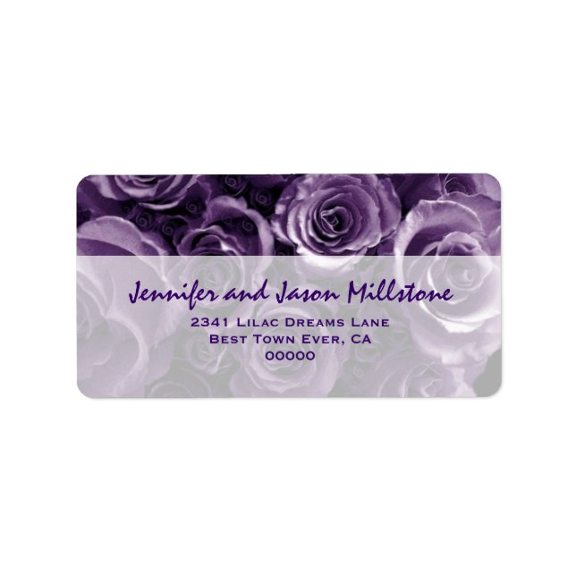 Elegant Purple Rose Bouquet Wedding Label (Front)