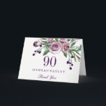 Elegant Purple Rose Floral 90th Birthday Thank You<br><div class="desc">Elegant Plum Purple Rose Floral 90th Birthday Thank You Card

Visit our store for Matching items 

Design courtesy of: https://www.etsy.com/shop/SmallHouseBigPony</div>