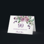 Elegant Purple Rose Floral 90th Birthday Thank You Card<br><div class="desc">Elegant Plum Purple Rose Floral 90th Birthday Thank You Card

Visit our store for Matching items 

Design courtesy of: https://www.etsy.com/shop/SmallHouseBigPony</div>