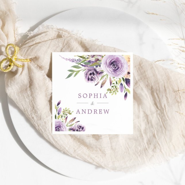 Elegant Purple Rose Flowers Wedding Napkins (Creator Uploaded)