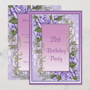 Elegant Purple Rose Framed 21st Birthday Invitation