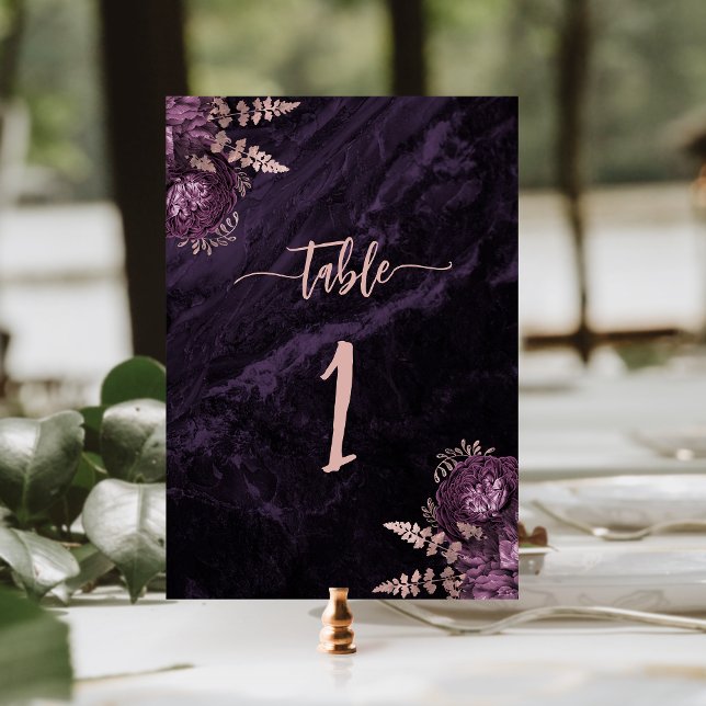 Elegant Purple Rose Gold Floral Wedding Table Number (Creator Uploaded)