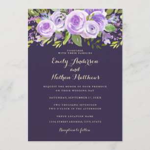 Elegant Purple Rose Lavender Floral Wedding Invitation