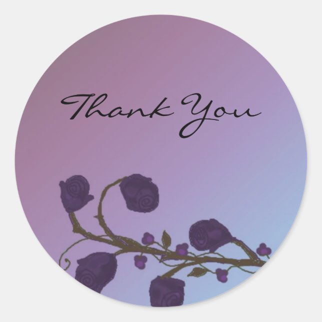 Elegant Purple Rose Thank You Classic Round Sticker (Front)