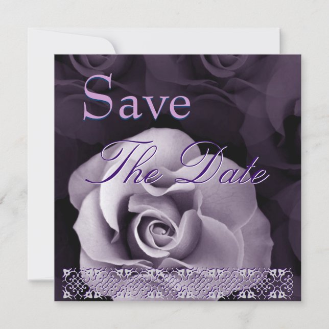 Elegant PURPLE Rose Wedding Save Date Invitation (Front)