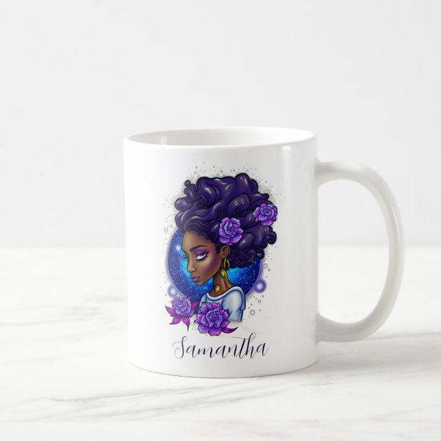 Elegant Purple Roses Afro Woman Coffee Mug (Right)