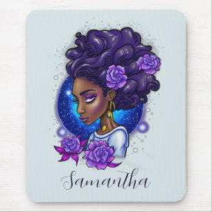 Elegant Purple Roses Afro Woman Mouse Pad