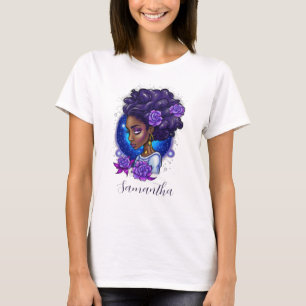 Elegant Purple Roses Afro Woman T-Shirt
