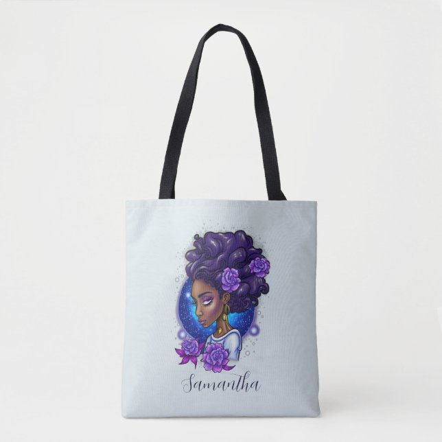 Elegant Purple Roses Afro Woman Tote Bag (Front)
