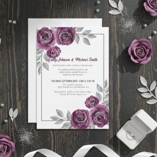 Elegant Purple Roses and Silver Glitter Wedding  Invitation