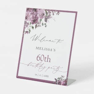 Elegant Purple Roses Any Age Birthday Welcome Pedestal Sign