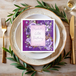 Elegant purple roses birthday party monogrammed napkin