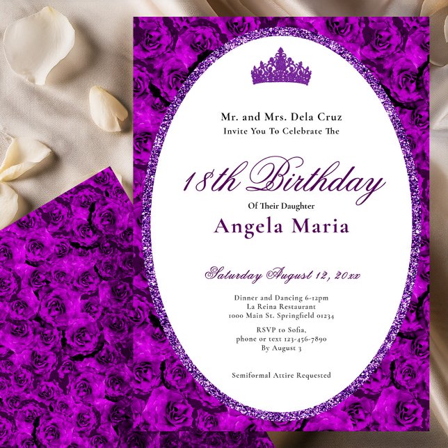 Elegant Purple Roses Floral 18th Birthday Debut Invitation (Creator Uploaded)