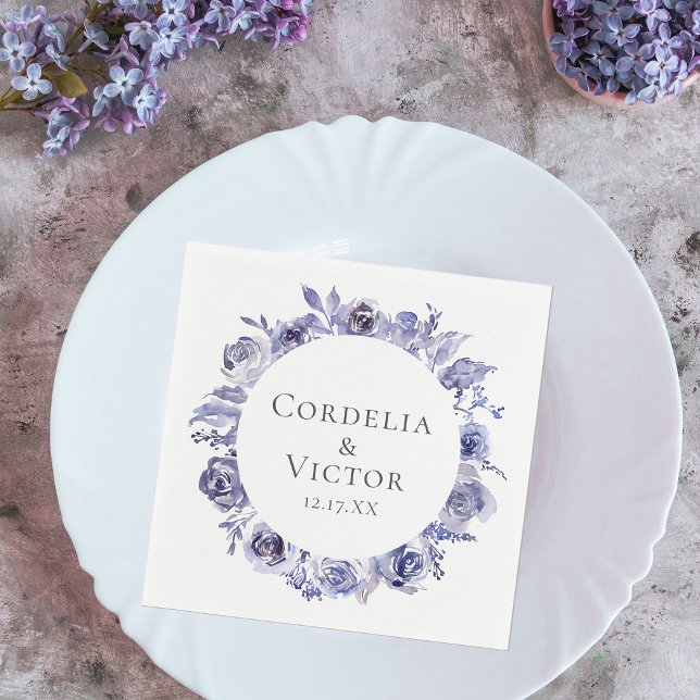 Elegant Purple Roses Floral Winter Evening Wedding Napkin (Creator Uploaded)