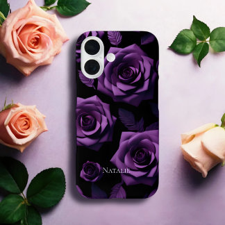 Elegant Purple Roses Monogram iPhone 16 Case