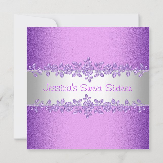 Elegant Purple Roses Sweet Sixteen Birthday Invitation (Front)