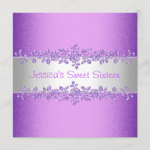 Elegant Purple Roses Sweet Sixteen Birthday Invitation