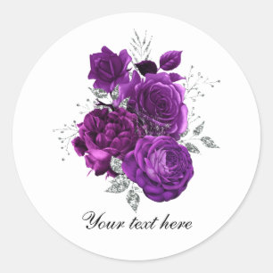 Elegant purple roses Wedding customizable Classic Round Sticker