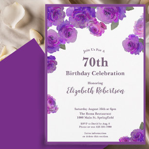 Elegant Purple Roses Women's Custom 70th Birthday  Invitation
