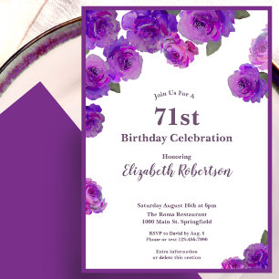 Elegant Purple Roses Women's Custom 71st Birthday  Invitation