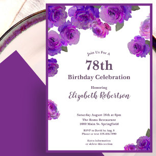 Elegant Purple Roses Womens Custom 78th Birthday  Invitation