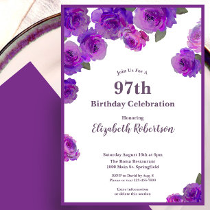 Elegant Purple Roses Women's Custom 97th Birthday Invitation