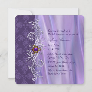 Elegant Purple Satin and Damask Bridal Shower Invitation