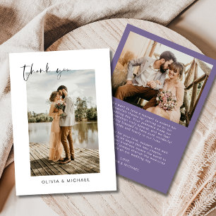 Elegant Purple Script Photo Wedding Thank You Card