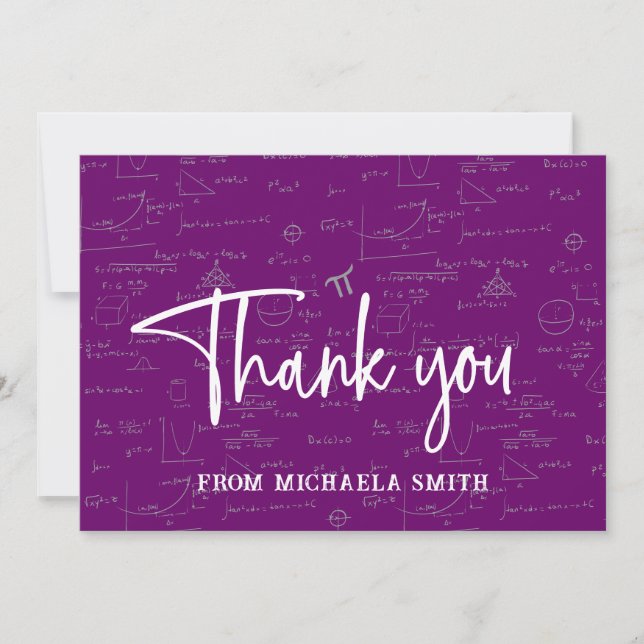 Elegant Purple Script Typography Math Graduation Thank You Card (Front)