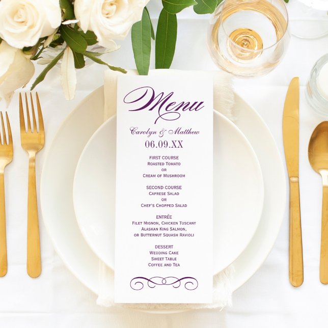 Elegant Purple Scroll Wedding Monogram Menu (Creator Uploaded)