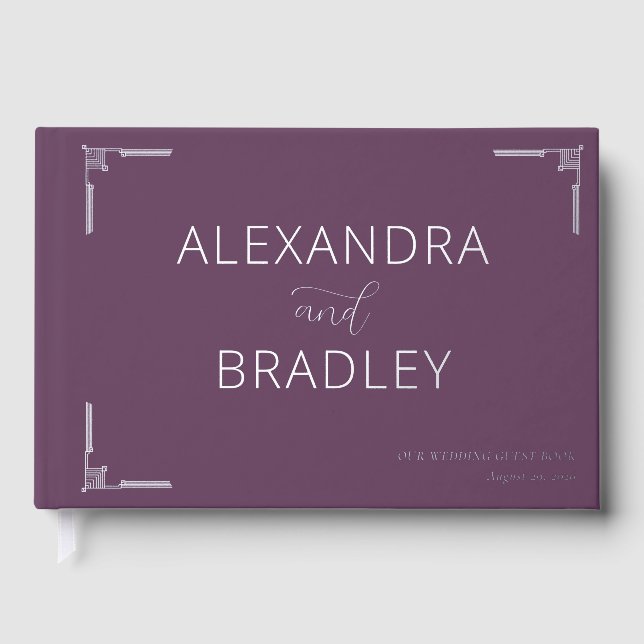Elegant Purple Scrollwork Guest Book (Front)