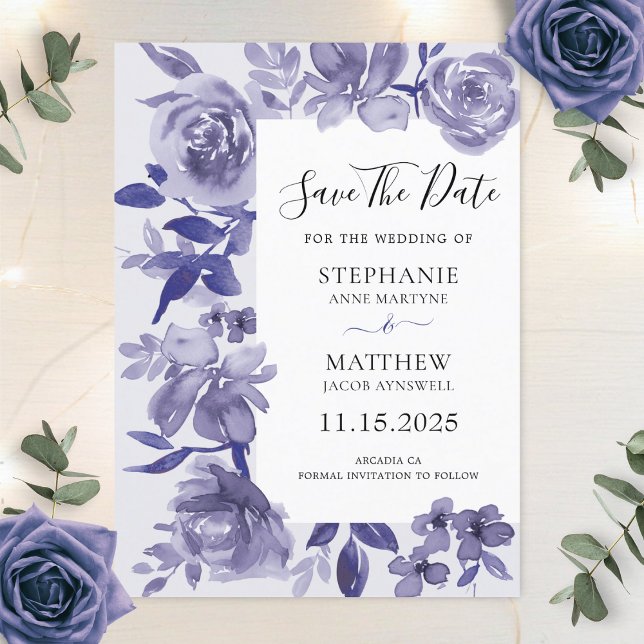 Elegant Purple Shades Watercolor Botanical Wedding Save The Date (Creator Uploaded)