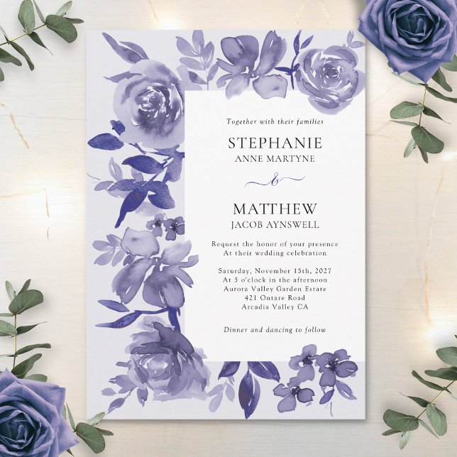 Elegant Purple Shades Watercolor Floral Wedding Invitation (Creator Uploaded)