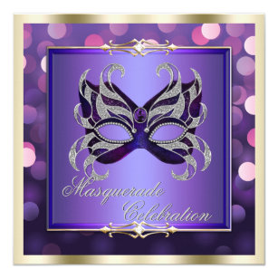 Elegant Purple Shimmering Lights Bokeh Masquerade Invitation