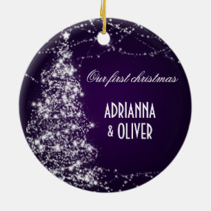 Elegant Purple Shimmering Tree First Christmas Ceramic Ornament
