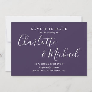 Elegant Purple Signature Script Photo Save The Date
