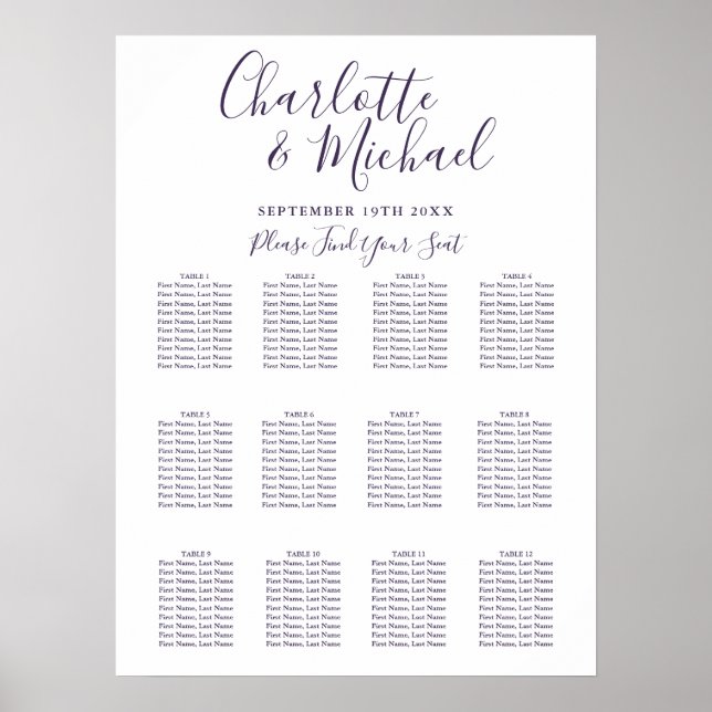 Elegant Purple Signature Wedding Seating Chart (Front)