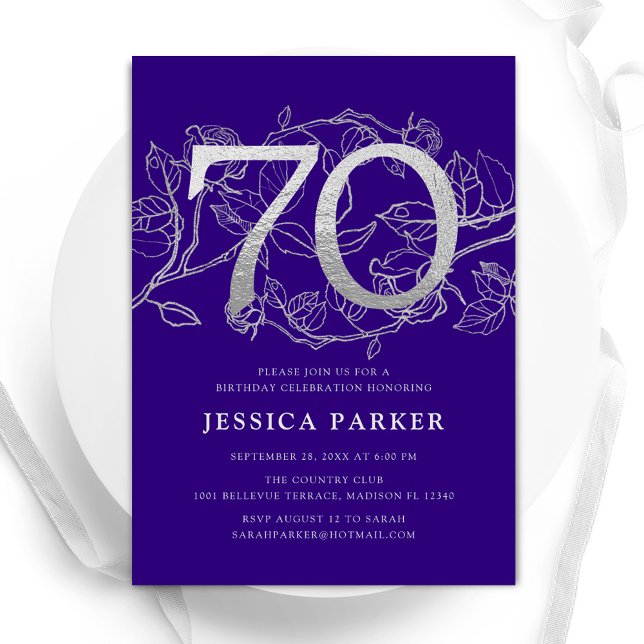 Elegant Purple Silver 70th Birthday Invitation (Creator Uploaded)