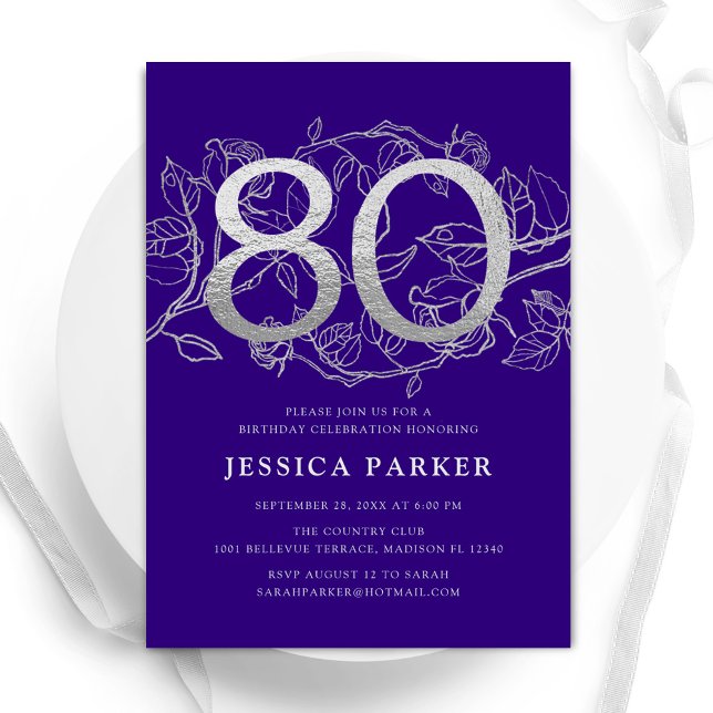 Elegant Purple Silver 80th Birthday Invitation (Creator Uploaded)