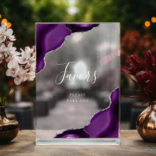 Elegant Purple Silver Agate Wedding Favours Acrylic Sign
