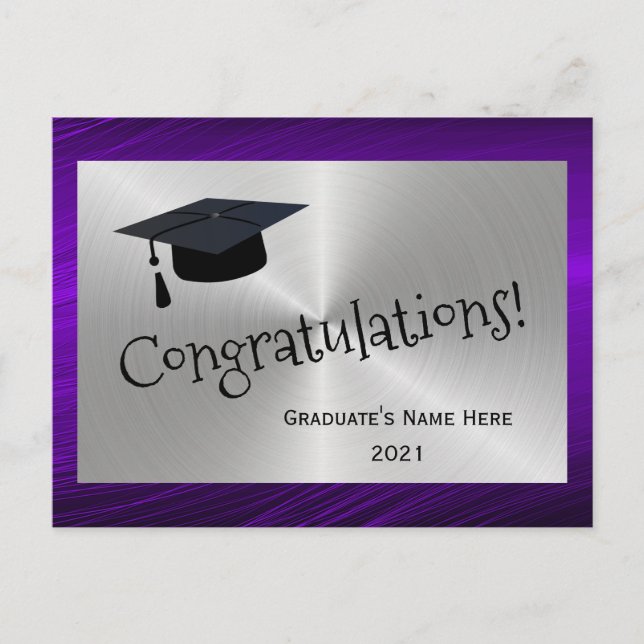 Elegant Purple Silver Congratulations Graduation Postcard (Front)