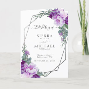 Elegant Purple & Silver Floral Folded Wedding Program