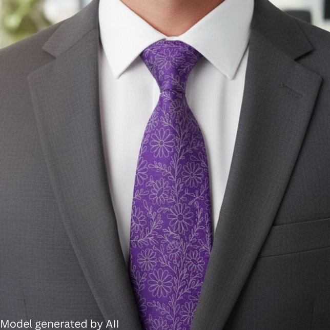 Elegant Purple Silver Floral Pattern Tie (Creator Uploaded)