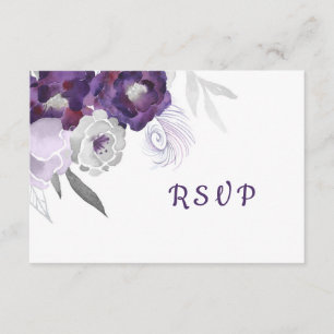 Elegant Purple Silver Floral RSVP reply card